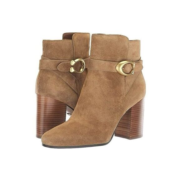 NEW Coach Tan Suede Leather Delaney Signature Buckle Boots sz 6 - Picture 1 of 7